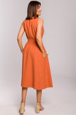 Sukienka bez rękawów z rozkloszowanym dołem - pomarańczowa
