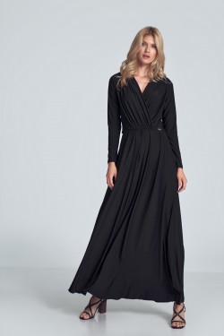 Sukienka maxi z długim rękawem - czarna