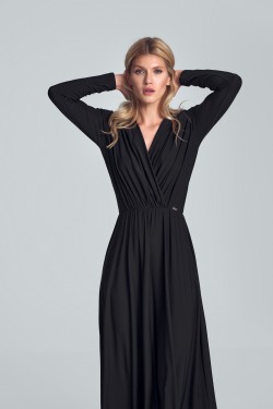 Sukienka maxi z długim rękawem - czarna