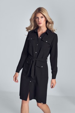 Koszulowa sukienka midi - czarna