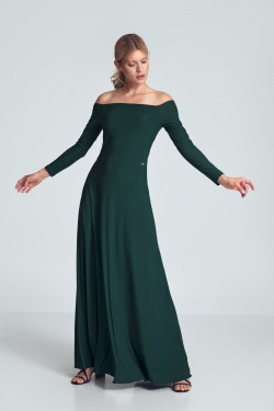 Sukienka maxi, długi rękaw - zielony