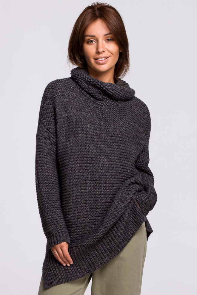 Sweter oversize z golfem - antracytowy