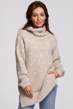 Sweter oversize z golfem - beżowy