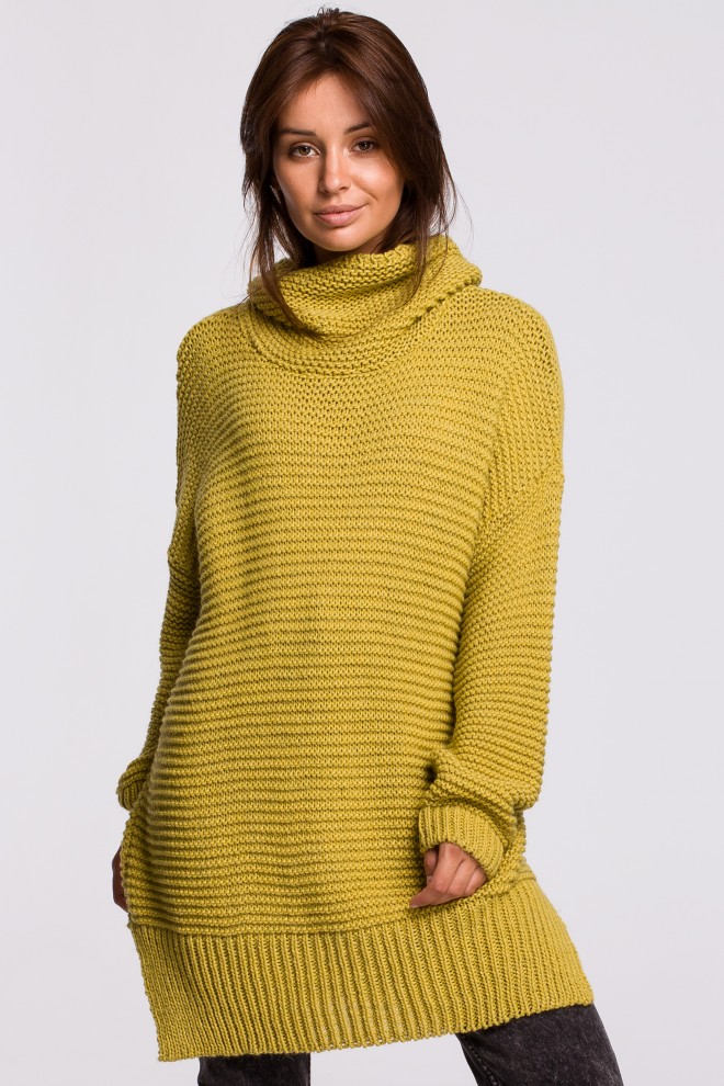 Sweter oversize z golfem - limonkowy
