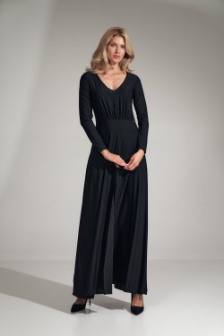 Długa rozkloszowana sukienka - czarna