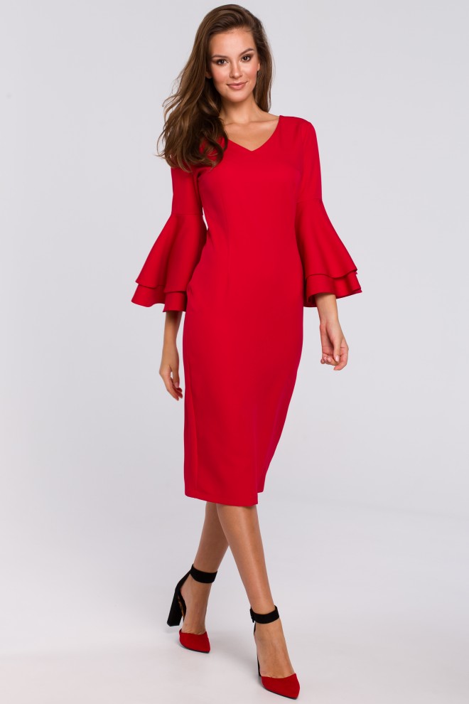 Sukienka z falbanami przy rękawach - czerwona K002