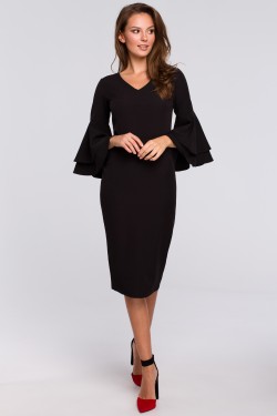 Sukienka z falbanami przy rękawach - czarna K002