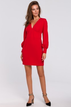 Sukienka z bufiastymi rękawami - czerwona K027