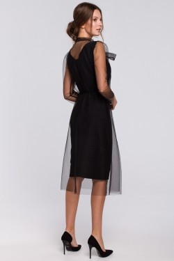 Sukienka tiulowa z wiązaniem przy szyi - czarna K039